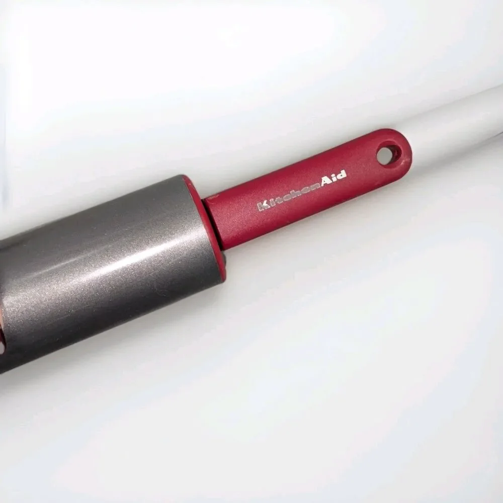 KitchenAid Silver Carbon‎ Steel Rolling Pin with Off-Set Red Nylon Handles
